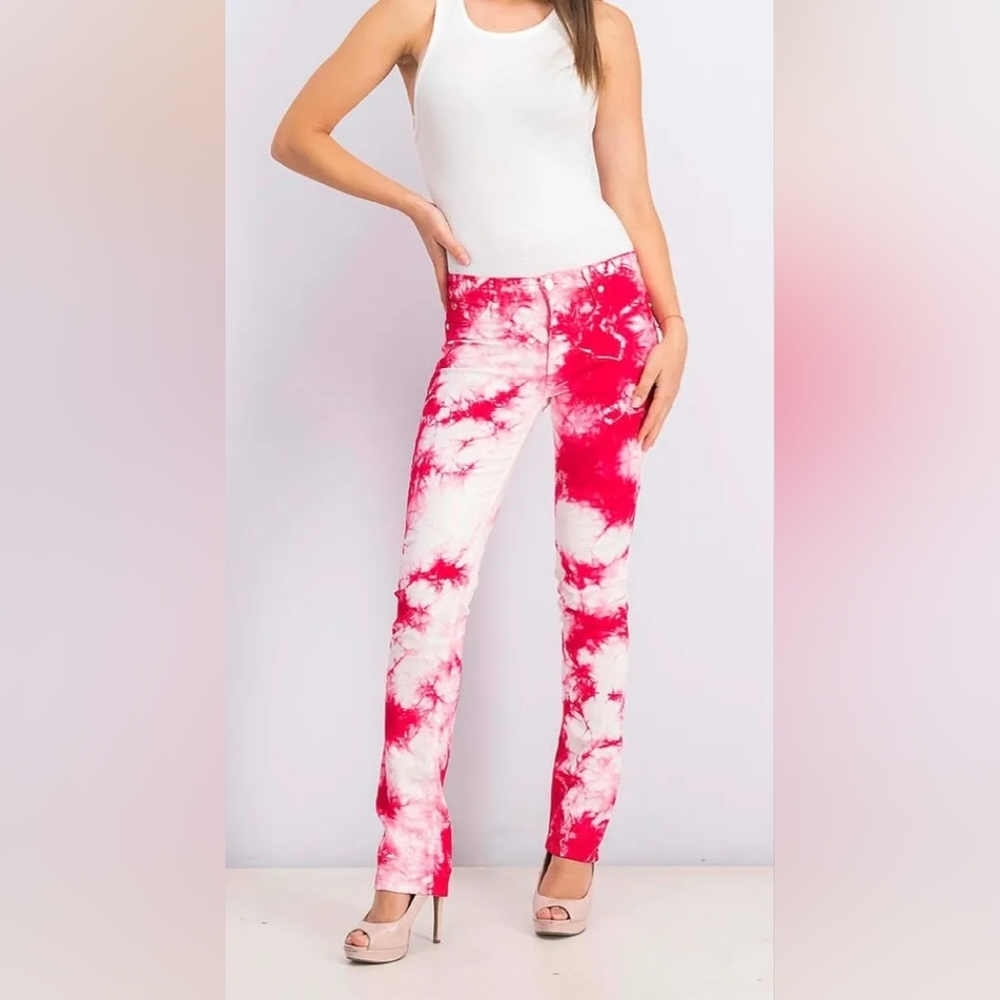 Hudson Jeans Red & White Tie Dye Tilda Mid Rise Straight Leg 5 Pkt. Size…